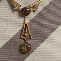 Antique 15K Gold Filigree Lavaliere Y Necklace Seed Pearls 9 Grams Stamp 15C