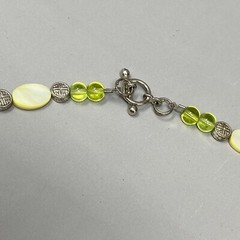Dainty Glass Station Necklace Lime Green Druk Bead MOP Frosted Acrylic Faceted