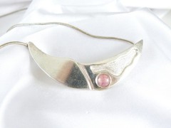 Vintage Sterling Silver 925 Artisan Modernist Rhodochrosite Slide Necklace