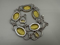 GRAZIANO SIGNED FAUX CITRINE LUCITE LARGE SILVER TONE NECKLACE 21″ STATEMENT
