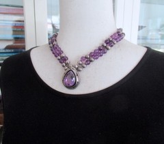 VINTAGE CAROL FELLEY STERLING NECKLACE w AMETHYST, 17 INCHES, 89 GRAMS, 1989
