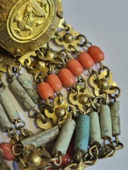 Vintage Egyptian Revival Faience Style Bib Necklace & Bracelet Brass Tone READ