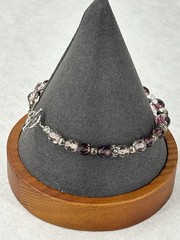 Vintage Beaded Bracelet Shades of Purple Faceted Crystal Silver Tone spacer