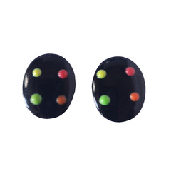 Vintage Black Metal Oval Clip-on Earrings w Colorful Polka dots EUC