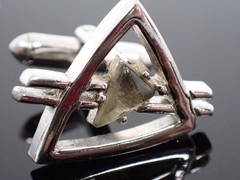 Vintage Swank Signed Geometric Triangle Cufflinks Silver Tone Mid Century