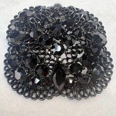 Mid‑Century Black Glass Cluster Brooch • Japanned Cast Metal • 1940s–50s