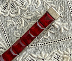 Antique Art Deco H&S Sterling Silver Ruby Red Paste Channel Set Tennis Bracelet