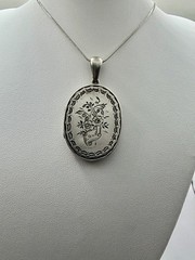 Victorian Double Sided Flowers Basket & Lovers Knots Mourning Locket Necklace