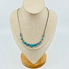 Vintage Silver Tone Turquoise Color Cabochon Statement Bib Necklace Retro Boho
