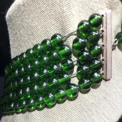 One Of A Kind Statement Necklace..Antique Dress Clip. Green Glass Beads (AS IS)