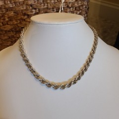 Vtg Sterling Graduated Rope Twist necklace 16.5″ 20.5 gm Italy