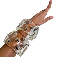 Clear Lucite Studded Chunky Bangle Bracelets
