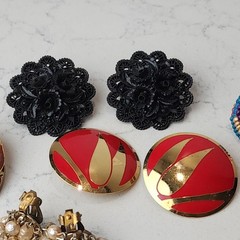 Vtg Clip-On Earrings Lot of 12 Pair Plastic Acrylic Metal Upcycle Craft Retro