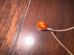 Italy 925 Sterling Silver Baltic Amber Pendant Necklace 17.5” Cognac Amber Oval