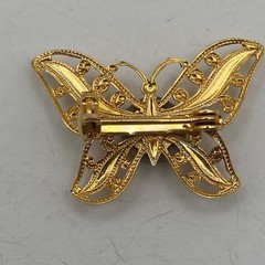 Vtg Petoskey Stone Butterfly Brooch Filigree Gold Tone Pin Box Michigan Fossil