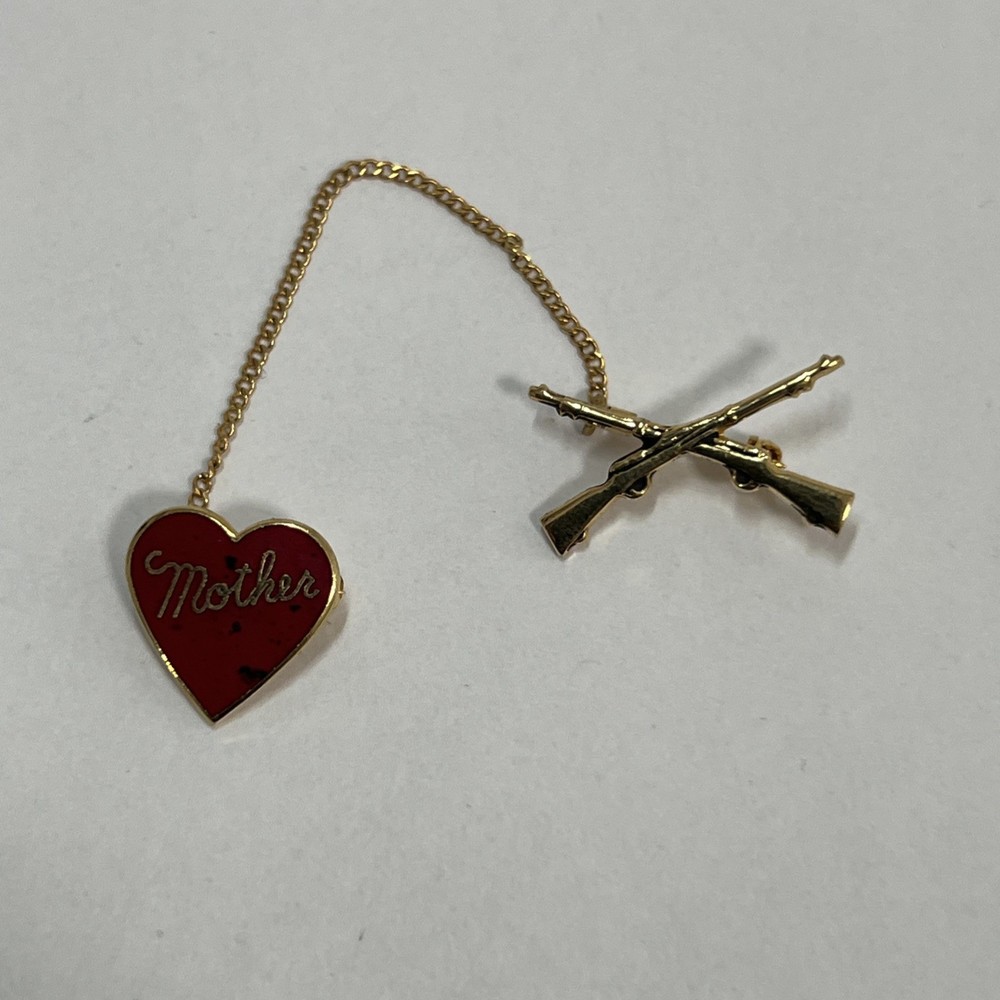 Vintage US Military Mother enamel Pin Chain Goldtone Rifles USN