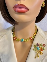AUTHENTIC SWOBODA SET OF NECKLACE, BROOCH, EARRINGS – PERIDOT, MULTI-STONE!