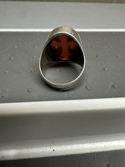 Vintage .925 Silver Ring w/Red Stone in Cross Symbol Made in Israel Size 8.5