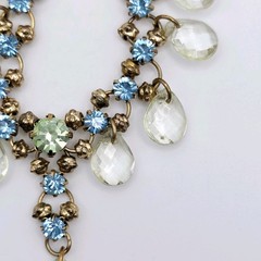 Vintage Blue Rhinestone Necklace Lucite Acrylic Teardrop Dangle Gold Tone