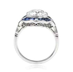 Art Deco Style Lab Created Diamond & Sapphire Engagement Ring 14K White Gold FN
