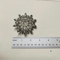 Rhinestone Floral Brooch Dark Gray & Clear Crystal Pin Silver Tone