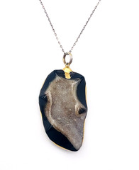 Vintage 925 Sterling Silver Vermeil Druzy Agate Pendant Necklace 28 in