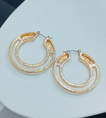 Vintage Wide Hoop Earrings Faux Mother Of Pearl Gold Tone 1.75″ Lightweight