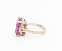 925 Sterling Silver Vintage Ring Classic Pink Topaz Solitaire Sz 7.5 RG36424
