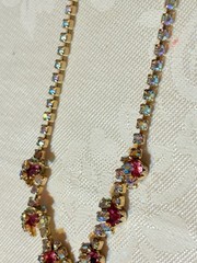 VINTAGE Eternity Rhinestone choker AB and Pink AB with AB clusters 15.5 inches