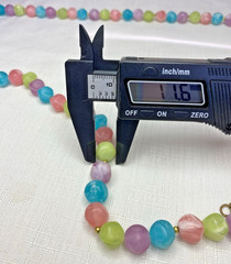 VINTAGE Pastel Marbled Lucite Bead Statement Necklace Gold Tone Spring Ring 26in