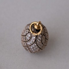 Vintage Soviet Era c.1990 Fully Pavé Enamel Egg Pendant 18k 750 Gold 960 Silver