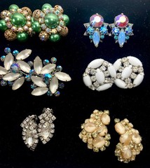 Lot of 15 Pair Vtg Rhinestone Clip On Earrings-Florenza Juliana Lewis Segal etc
