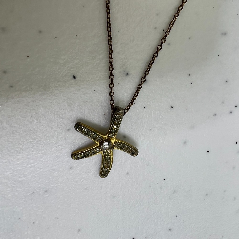 Carol Lee Starfish Necklace Gold Tone Rhinestone Chain Pendant Charm Star