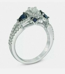 Vera Wang Love Pear Lab Created Diamond & Sapphire 925 Silver Engagement Ring