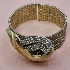 Mixed Media Amber Color Bracelet Brooch Embellished Goldtone One Of A Kind