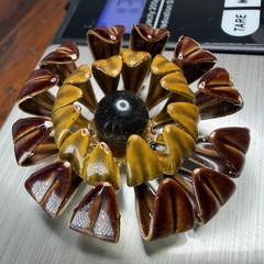 Vintage 1960s Enamel Flower Brooch Pin Brown Mustard Yellow Black 1.5”