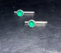 Vintage Cuff Links Green Round Glass Round Formal Tux/Shirt Stud