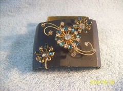 B.N. Signed Vintage Sapphire Blue Rhinestone Earring & Unsigned Brooch