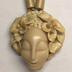 June Metaxides Art Nouveau Necklace Resin Figural Beauty Female Pendant Signed