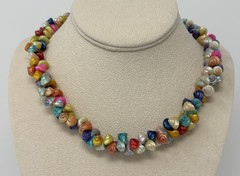Vintage Dyed Rainbow Trochus Sea Shell Cluster Necklace Retro Souvenir Resort