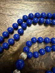 Beautiful Knotted Blue Glass and Gold Beads with Large Dragon/Phoenix Beads, 36”