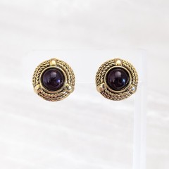 Vintage Clip On Earrings Statement Glam Gold Tone with Burgundy Center