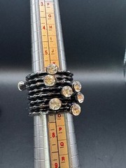 7 Pc Black Gunmetal Stackable Rhinestone Stretch Ring Set Statement Fashion