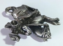 Vintage Pewter? Brooch: Medieval Soldier Blowing Horn on Galloping Horse