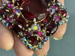 VTG JULIANA DeLIZZA ELSTER RED FUCHSIA RHINESTONE BROOCH EARRINGS SET PARURE