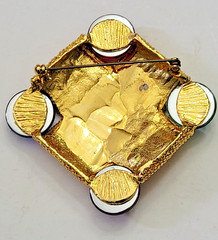 1980s vintage large gold tone multi color cabochons rope brooch pin