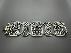 Vintage Selini Panel Bracelet Clown Jester Abstract Modernist Silver Tone 5 Link