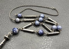 VTG Sterling Silver Tassel Blue Stone Niello Foxtail Chain Boho Necklace 26” 60g