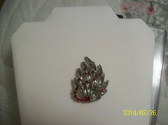 Navette Cut Lovely Vintage Brooch with Smoked & Red Rhonestones