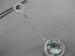 ANTIQUE LARGE 5.30CT DIAMOND & AAA AMETHYST 14K WHITE GOLD HALO HANGING EARRINGS